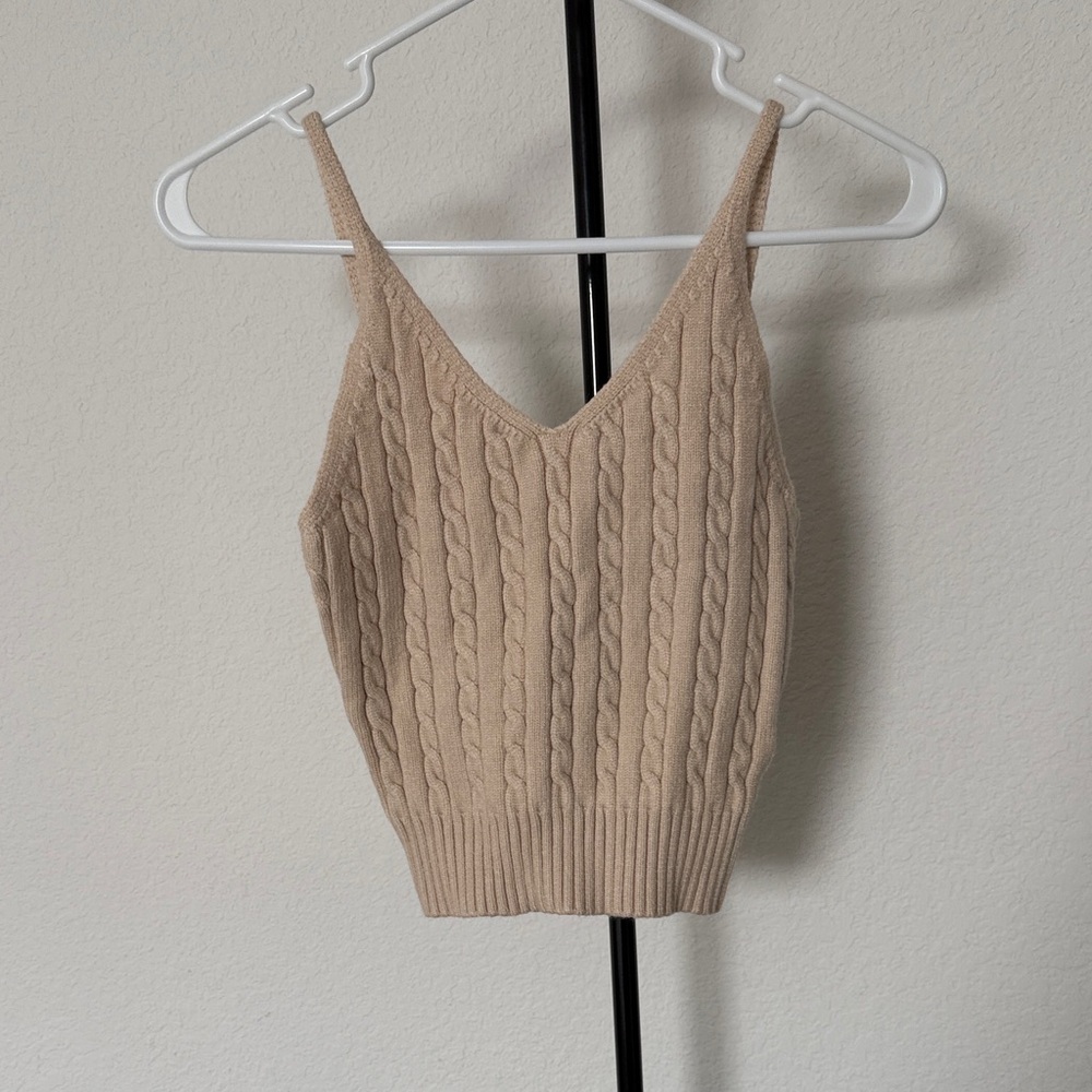Cable Knit Beige Tank Top